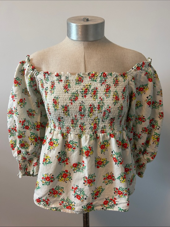 RIXO Tops - RIXO Katrina 100% Linen Floral Puff‎ Sleeve Peplum Top UK 10 US 6